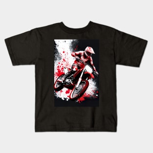 Dirt Bike With Red and Black Paint Splash Design Kids T-Shirt